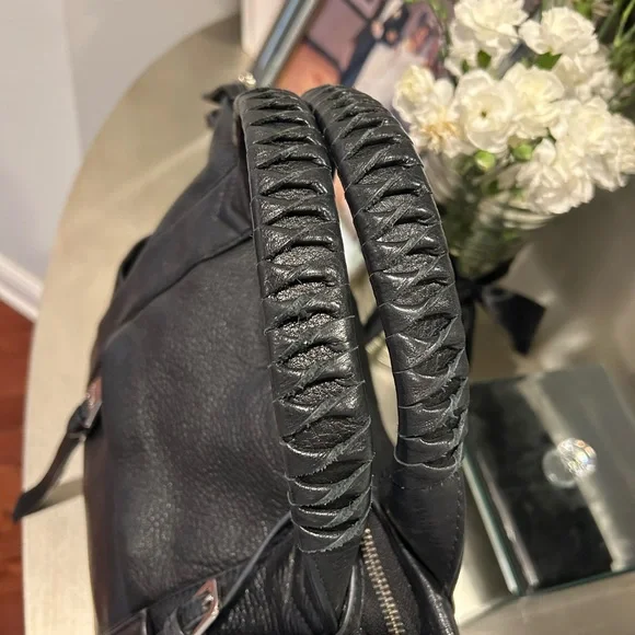 Black Pebbled Leather Top-Handle Tote - Picture 6 of 14